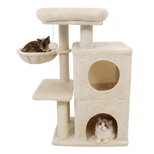 Beige 33.5" Multi-Level Cat Tree with 2-Tier Condo, Sisal Scratching Posts & Anti-Toppling Device for Cats