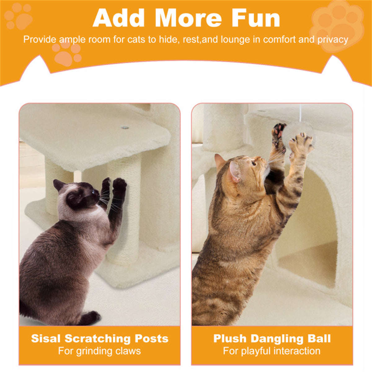 Beige 33.5" Multi-Level Cat Tree with 2-Tier Condo, Sisal Scratching Posts & Anti-Toppling Device for Cats