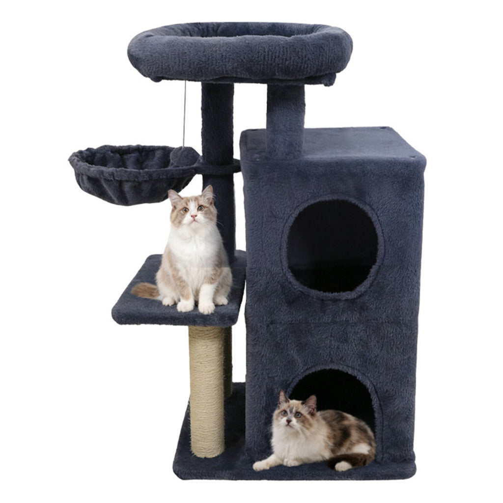 Dark Gray 33.5" Multi-Level Cat Tree with 2-Tier Condo, Sisal Scratching Posts & Anti-Toppling Device for Cats
