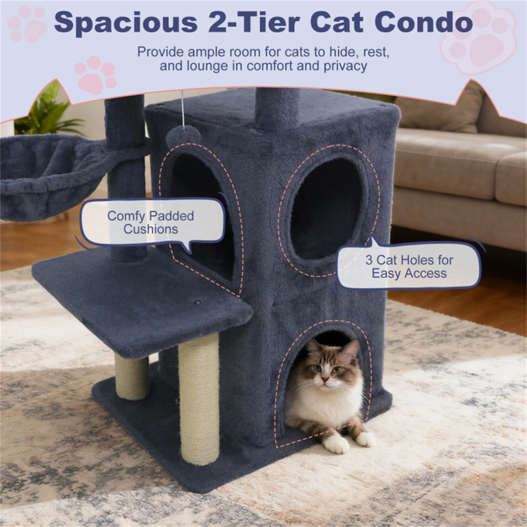 Dark Gray 33.5" Multi-Level Cat Tree with 2-Tier Condo, Sisal Scratching Posts & Anti-Toppling Device for Cats