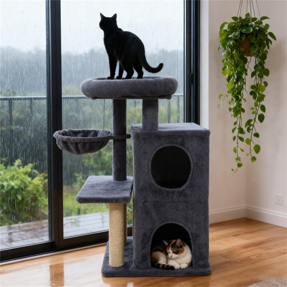 Dark Gray 33.5" Multi-Level Cat Tree with 2-Tier Condo, Sisal Scratching Posts & Anti-Toppling Device for Cats