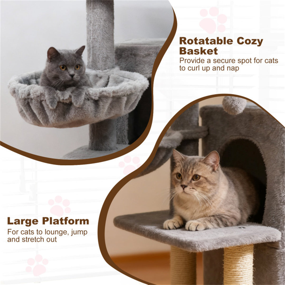 Light Gray 33.5" Multi-Level Cat Tree with 2-Tier Condo, Sisal Scratching Posts & Anti-Toppling Device for Cats