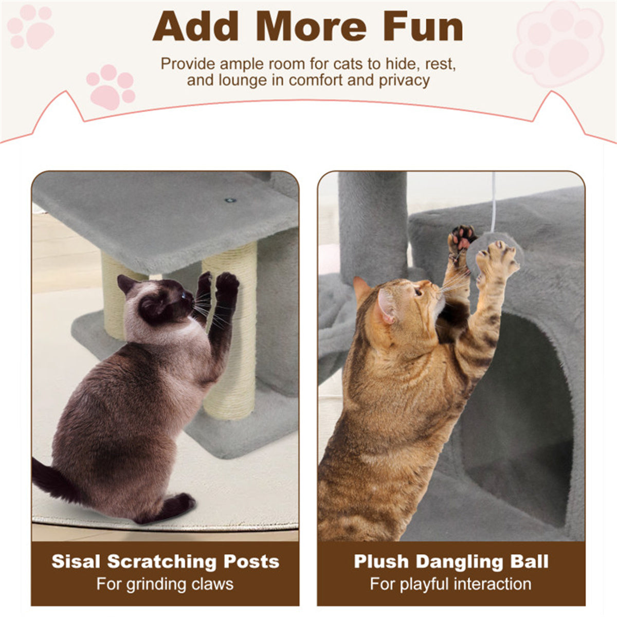 Light Gray 33.5" Multi-Level Cat Tree with 2-Tier Condo, Sisal Scratching Posts & Anti-Toppling Device for Cats